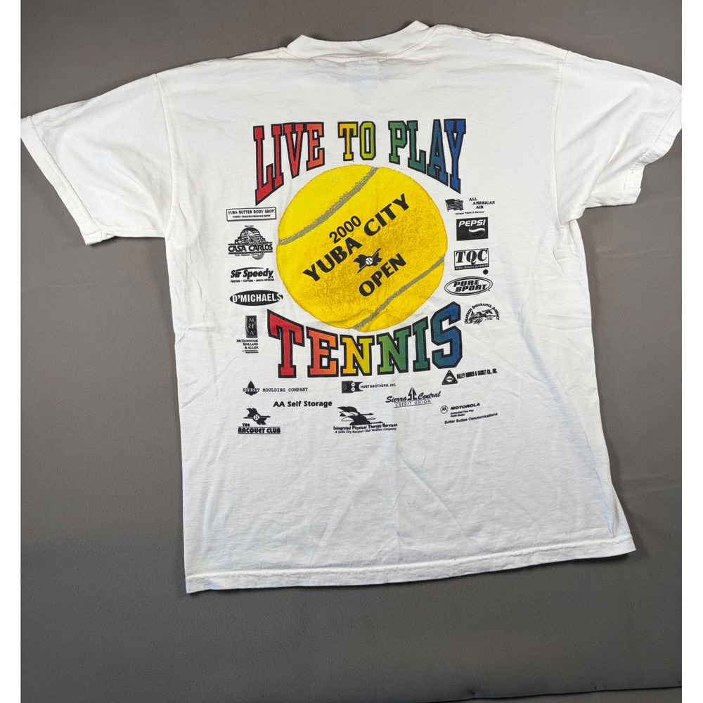 Yuba City Open Vintage 2000 Tennis T-Shirt Mens Large White Gildan Piggy Roast